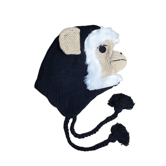 Wool Hat Monkey Design One Size Black - Picture 2 of 5